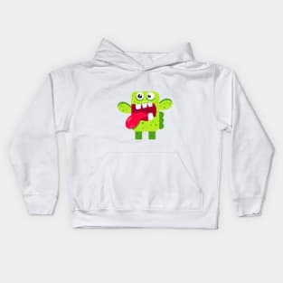 Funny green monster. Green cactus monster Kids Hoodie